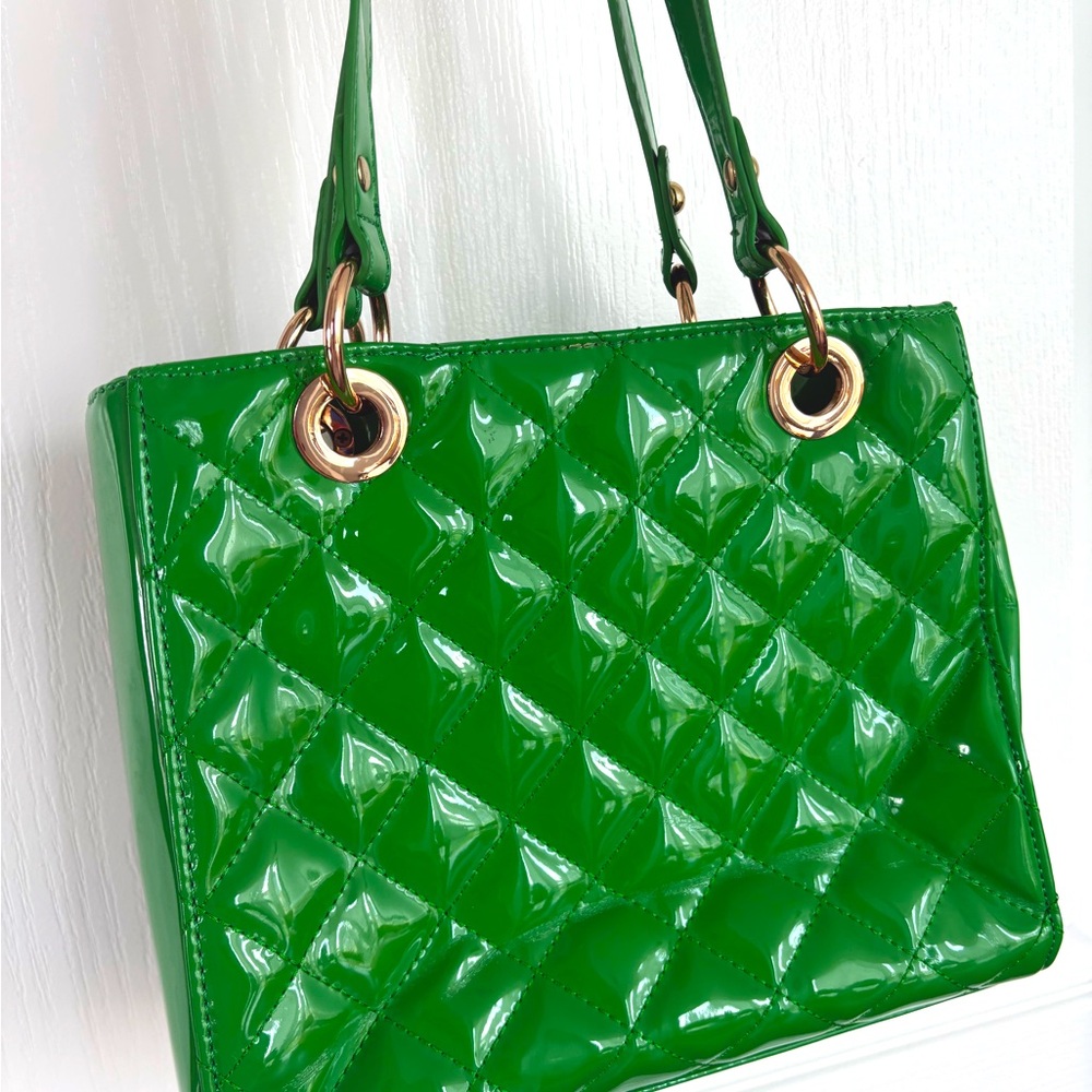 Emerald Green Quilted Patent Shoulder Bag